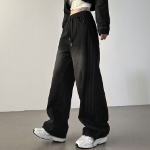 Широкие спортивные брюки с косыми полосками, эффектом стирки и шнурком на талии