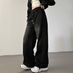 Широкие спортивные брюки с косыми полосками, эффектом стирки и шнурком на талии