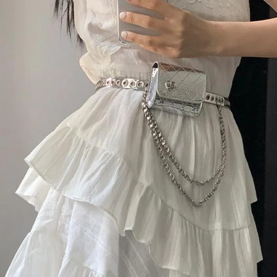 AirPods Case Eyelet Chain Layered Belt — функциональный и стильный ремень с айлетами и цепочкой