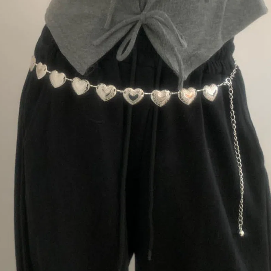 Antique Heart Chain Silver Belt — винтажный серебристый ремень с подвесками-сердцами