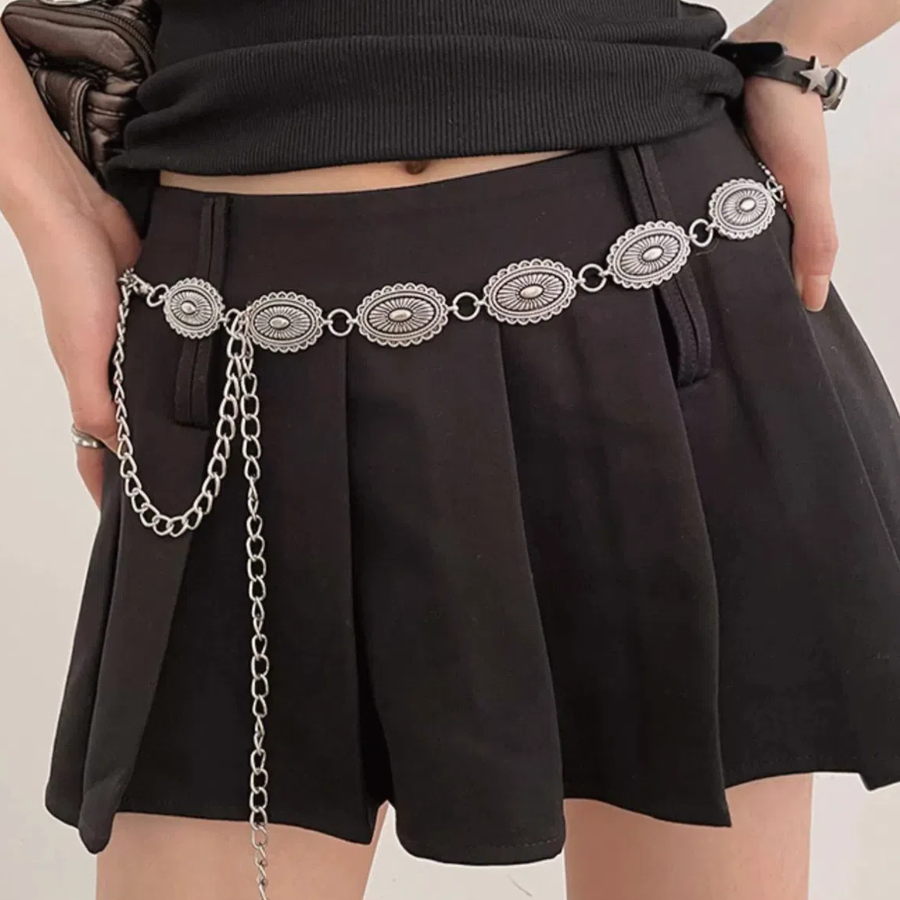 Antique Flower Chain Silver Belt — винтажный серебристый ремень с этническими цветочными мотивами