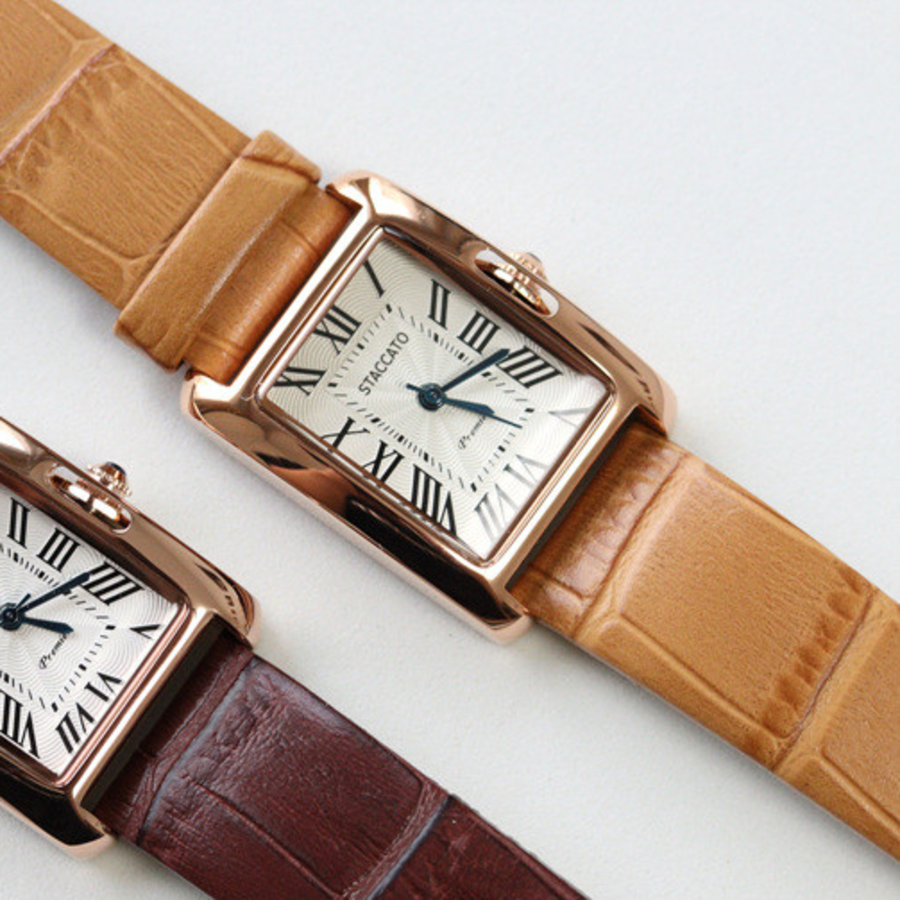 Staccato Classic Square Leather Watch — женские часы в винтажном стиле с кожаным ремешком
