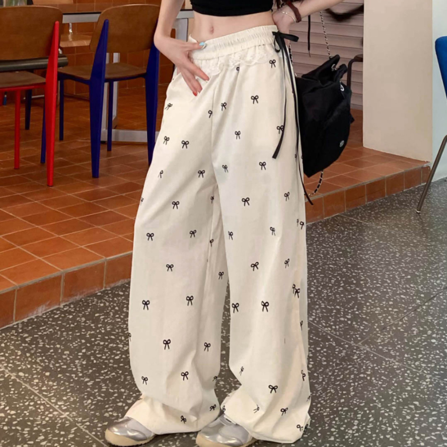 Нейлоновые брюки Ruri с кружевной отделкой и бантом