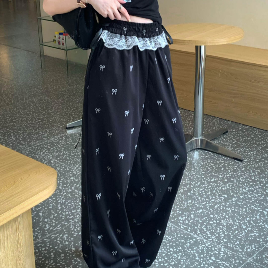 Нейлоновые брюки Ruri с кружевной отделкой и бантом