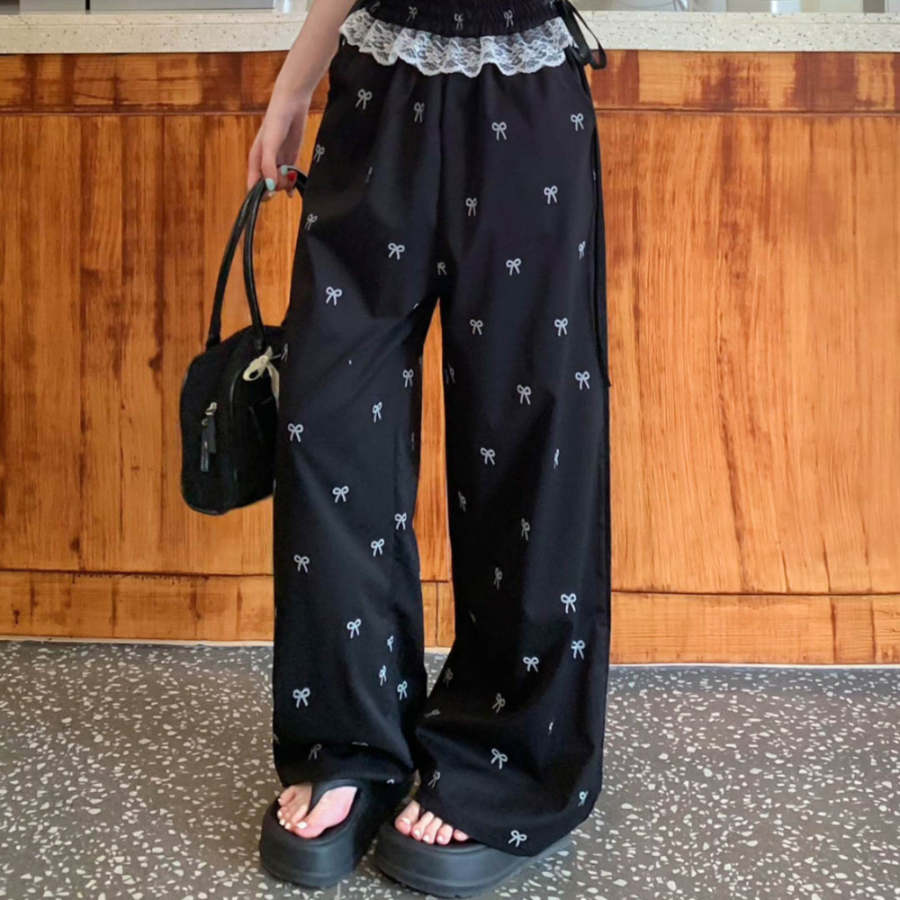 Нейлоновые брюки Ruri с кружевной отделкой и бантом