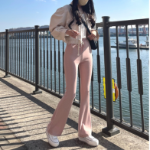 Свободный размер-Розовый-Короткая-Спортивные брюки