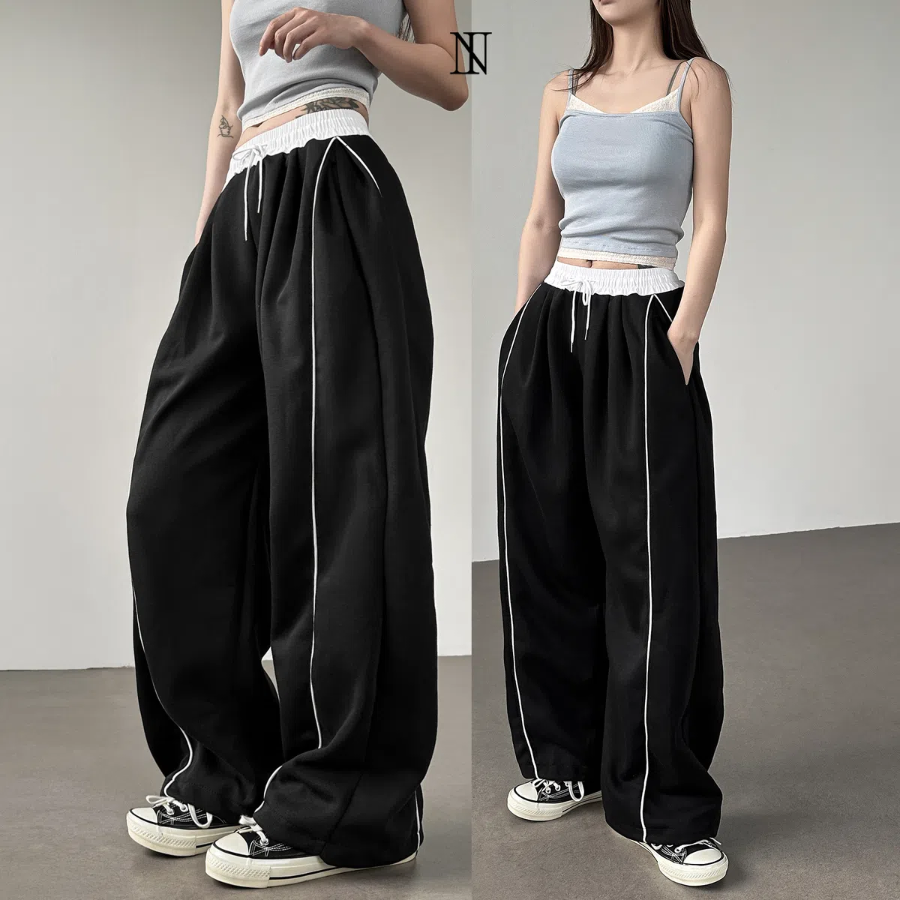 Спортивные брюки с контрастной боковой линией, защипами и кулиской