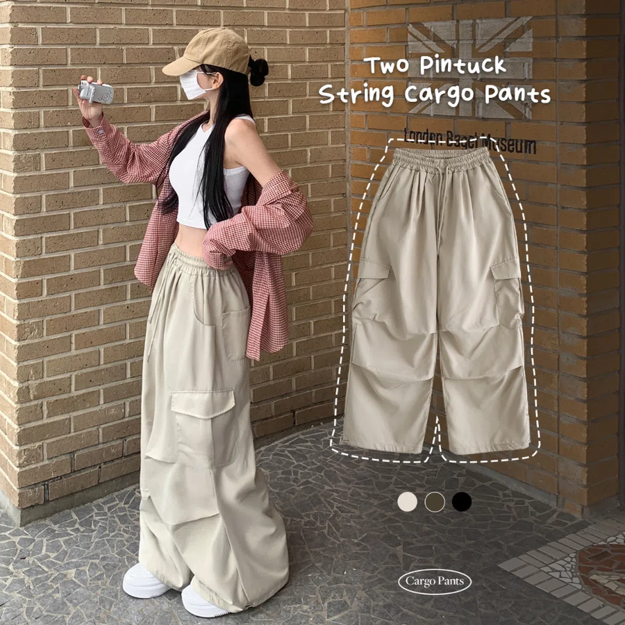 Двухщипковые карго-брюки с высокой посадкой и шнурком на поясе