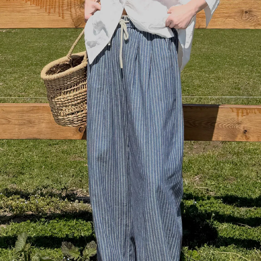 Полосатые брюки с эластичным поясом