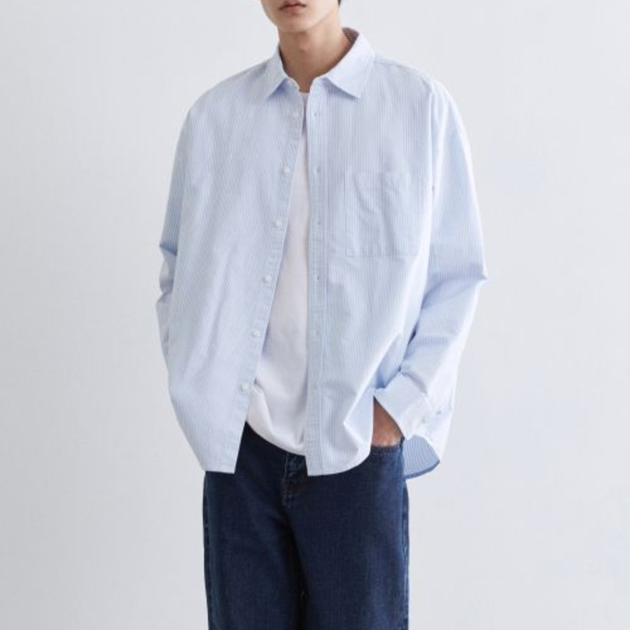 Musinsa Standard Stripe Oversized Oxford Shirt – Sky Blue Stripe