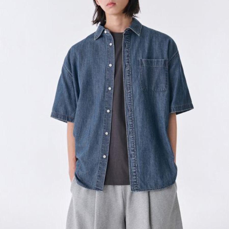 Musinsa Standard Oversized Short Sleeve Denim Shirt – Indigo