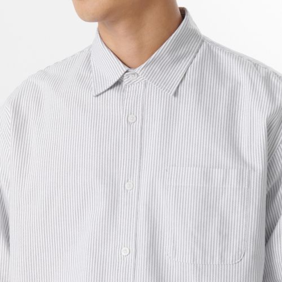 Musinsa Standard Stripe Relaxed Fit Oxford Shirt – Light Grey/Stripe