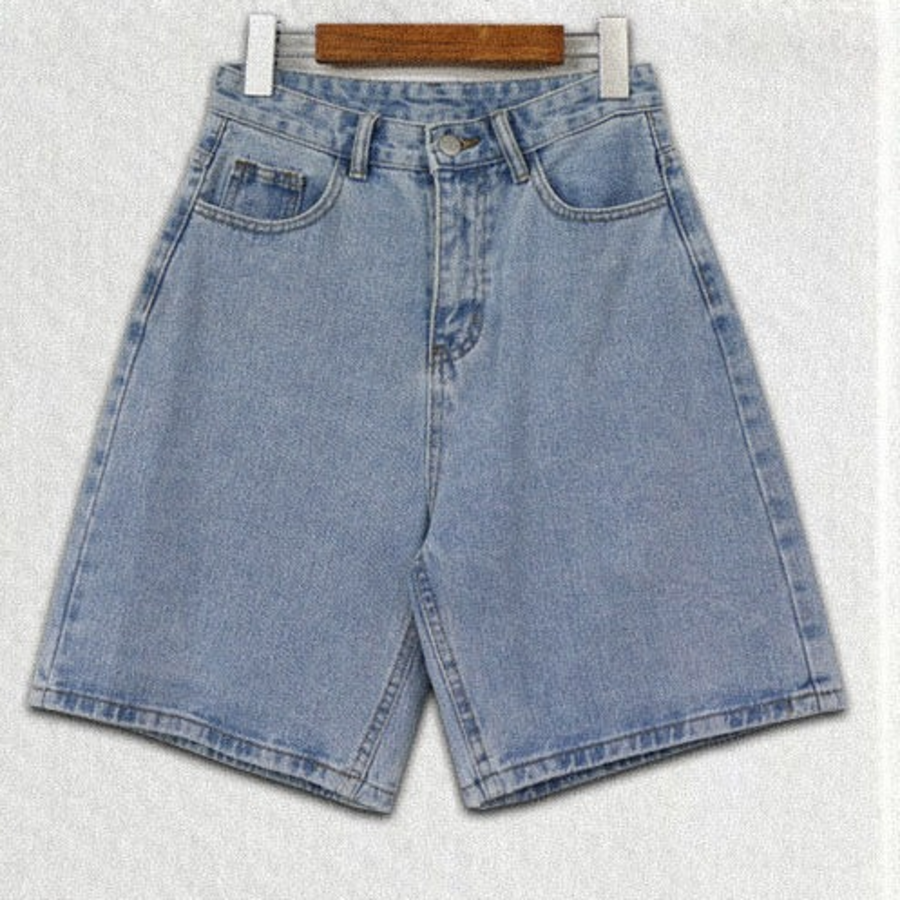 Джинсовые шорты с винтажной стиркой SummerSpring, 5/8, high-waist, big size