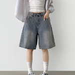 Женские бермуды из охлаждающего денима с широким кроем и удлинённой длиной