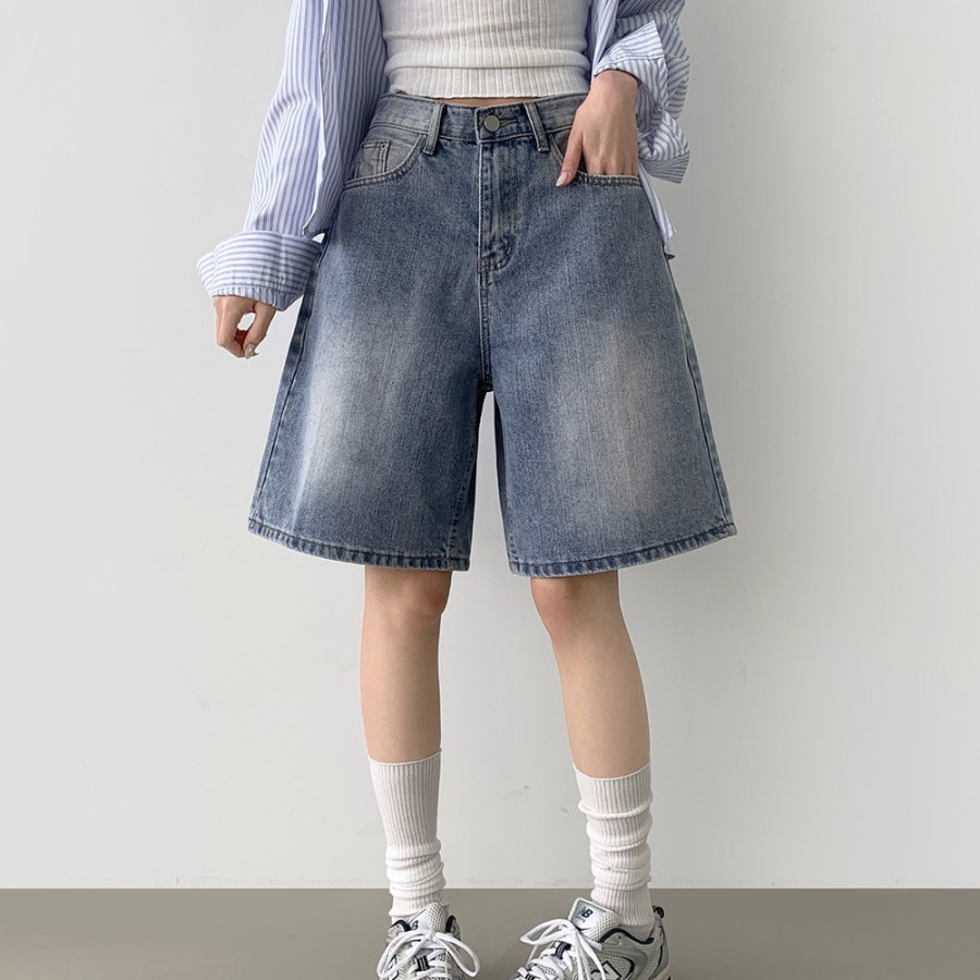 Женские бермуды из охлаждающего денима с широким кроем и удлинённой длиной