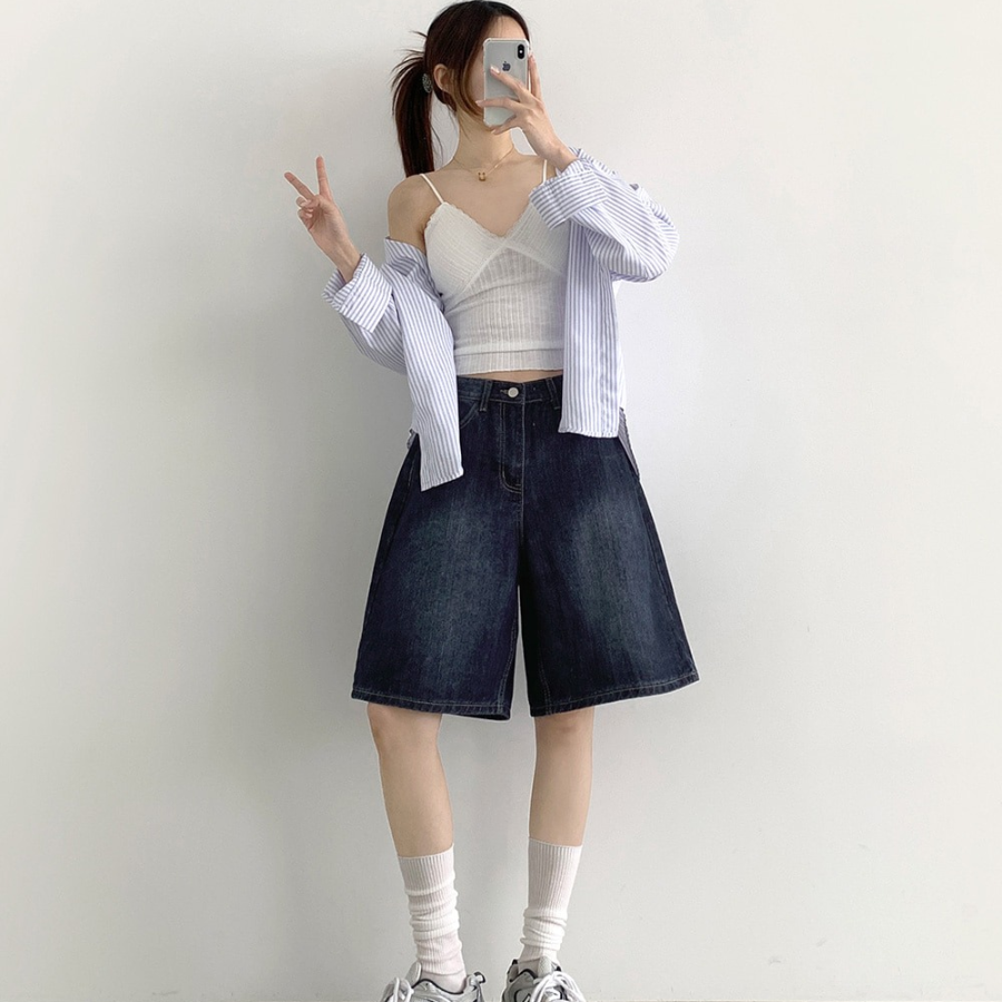 Женские бермуды из охлаждающего денима с широким кроем и удлинённой длиной