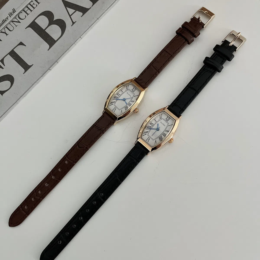 Часы Real Cowhide Croco Oval — элегантный акцент в стиле ретро из натуральной кожи