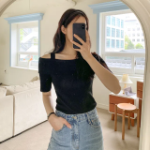 SHOULDER OFF – Short Sleeve Knit Top