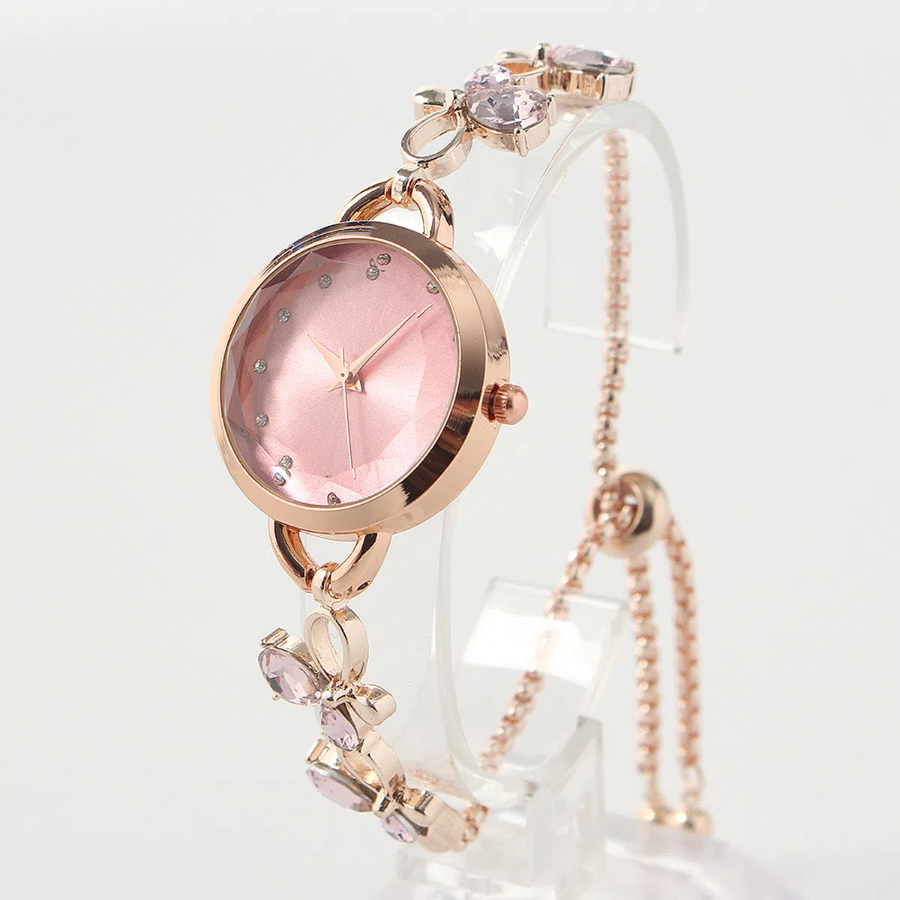 Slide Metal Watch (Pink) — женские наручные часы с утонченным розовым циферблатом и элегантным металлическим браслетом