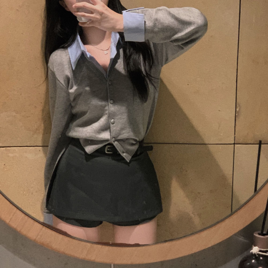 Мини-юбка-шорты с разрезом и ремнём в комплекте