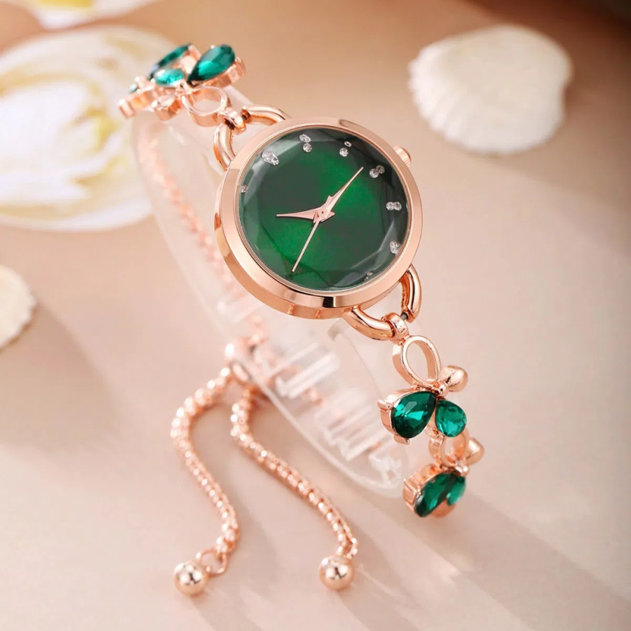 Slide Women’s Analog Watch (Green) — женские аналоговые наручные часы с зелёным циферблатом и элегантным металлическим браслетом