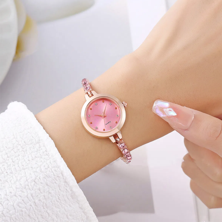 Slide Women’s Wristwatch (Pink) — женские наручные часы с розовым циферблатом и изящным металлическим браслетом