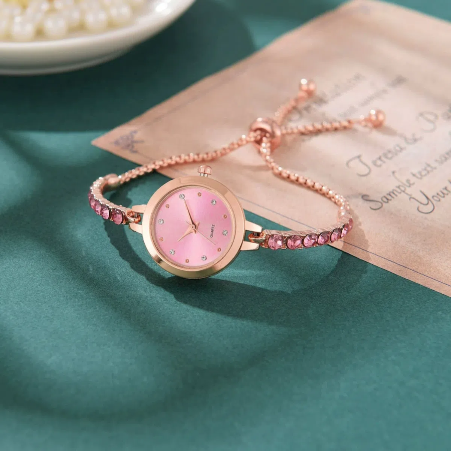 Slide Women’s Wristwatch (Pink) — женские наручные часы с розовым циферблатом и изящным металлическим браслетом