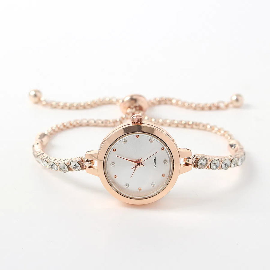 ShineStone Slide Women’s Wristwatch (White) — женские наручные часы с белым циферблатом и сияющими декоративными элементами