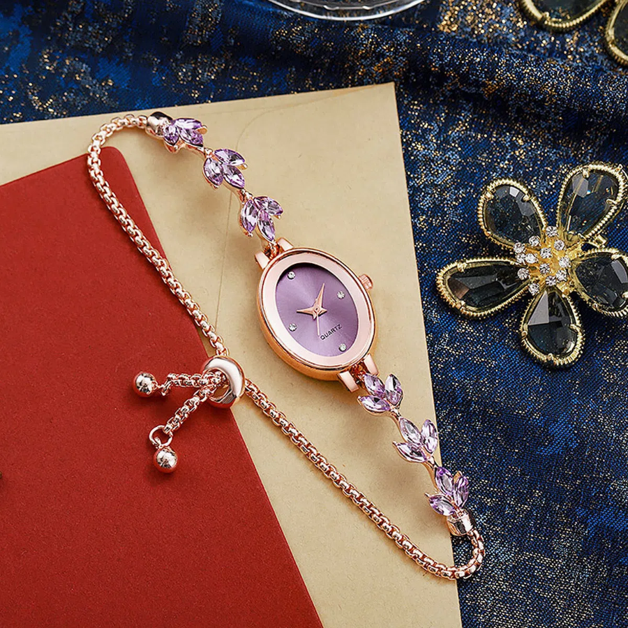 Karin Slide Women’s Wristwatch (Purple) — стильные женские часы с металлическим браслетом и элегантным сиреневым циферблатом