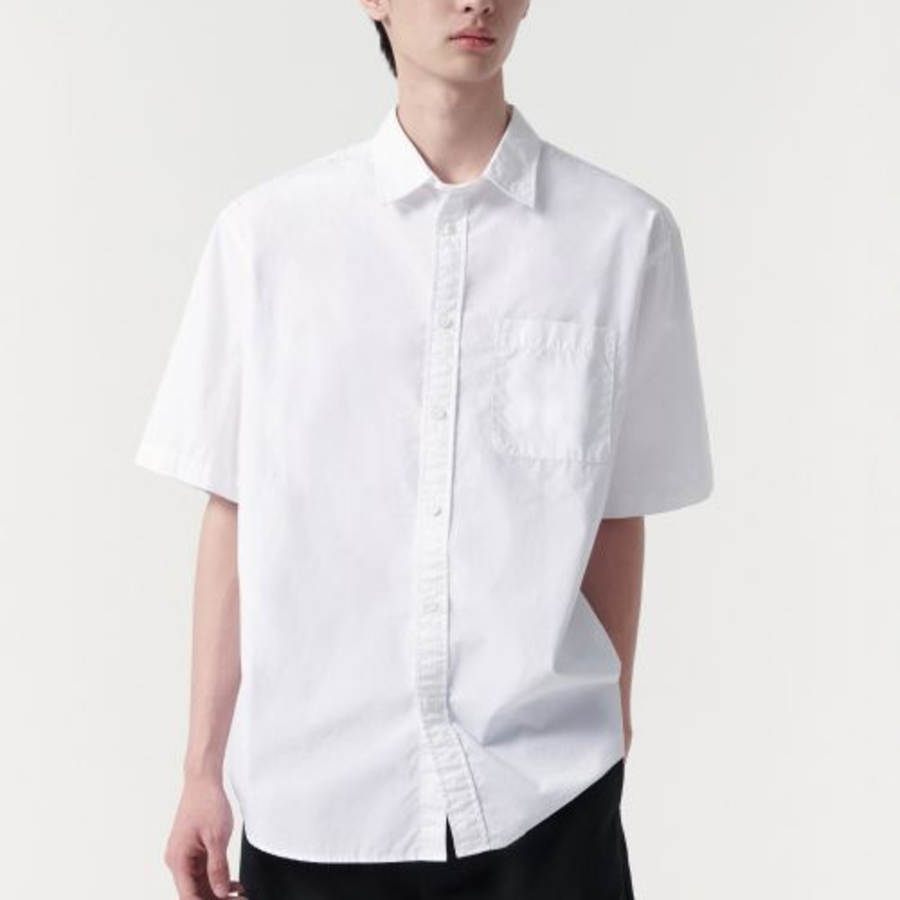 Musinsa Standard Relaxed Washed Poplin Short Sleeve Shirt – White