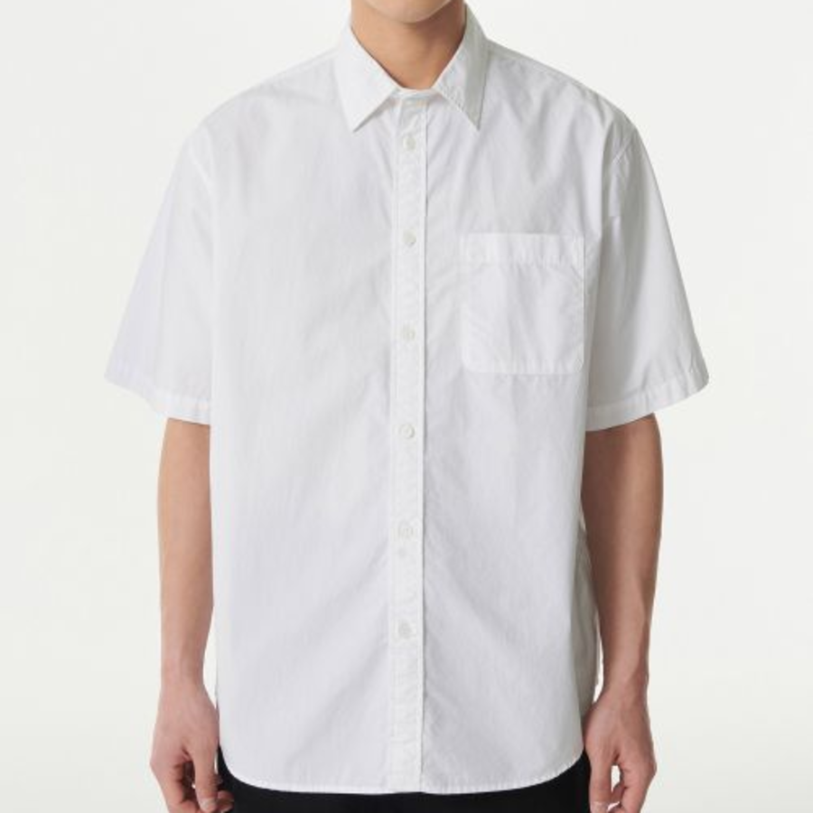 Musinsa Standard Relaxed Washed Poplin Short Sleeve Shirt – White
