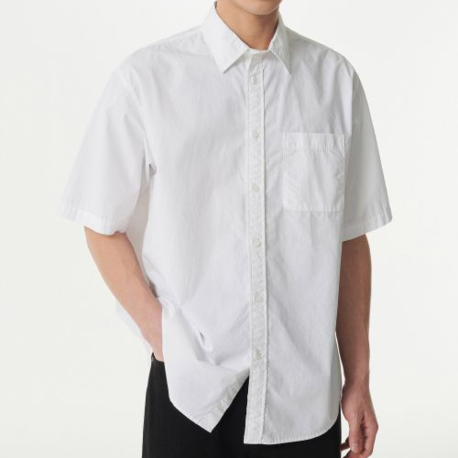 Musinsa Standard Relaxed Washed Poplin Short Sleeve Shirt – White