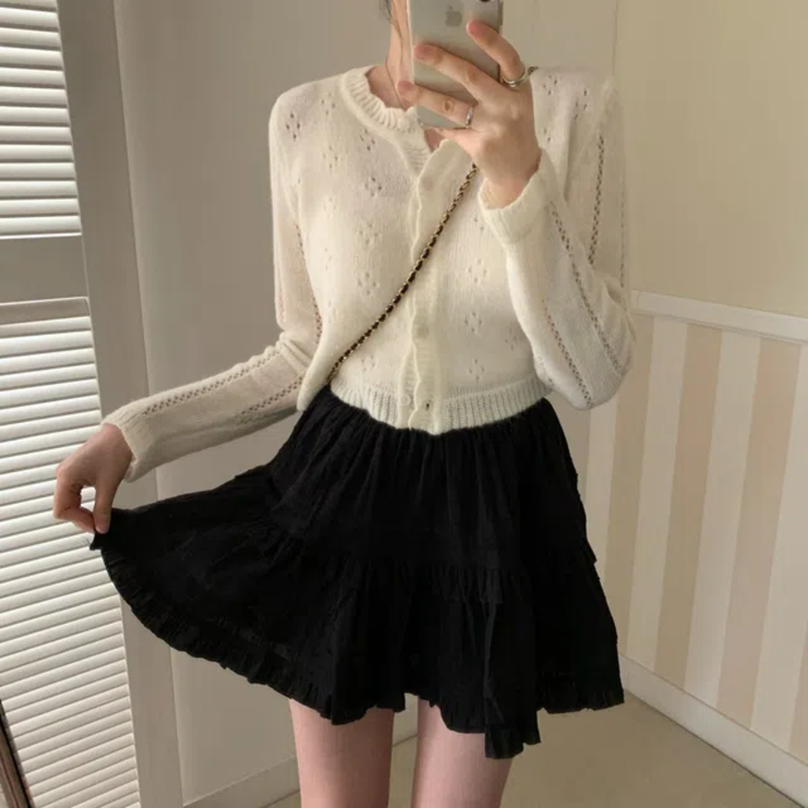 Мини-юбка с кружевом и оборками