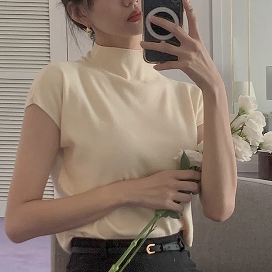 ARCO – Mock Neck Cap Sleeve Soft Knit