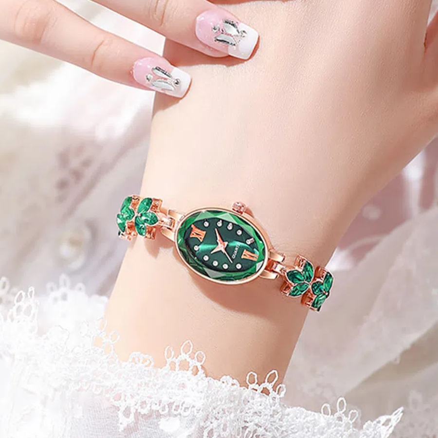 Lilia Women’s Wristwatch (Green) — женские наручные часы с изумрудным циферблатом и изысканным металлическим браслетом