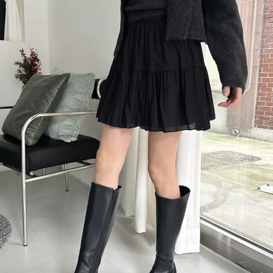 Мини-юбка из жатого сатина с ярусами