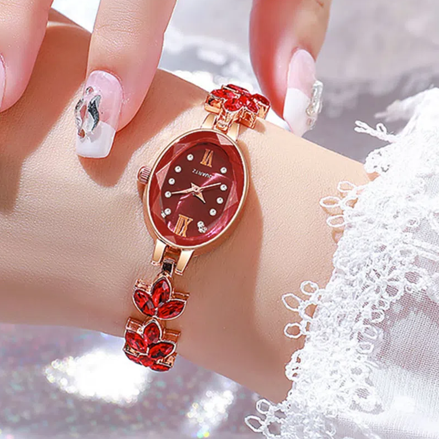 Lilia Women’s Wristwatch (Red) — женские наручные часы с красным циферблатом и металлическим браслетом