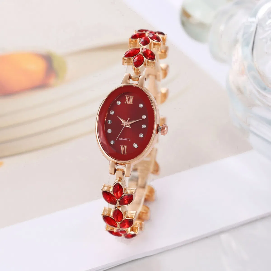 Lilia Women’s Wristwatch (Red) — женские наручные часы с красным циферблатом и металлическим браслетом