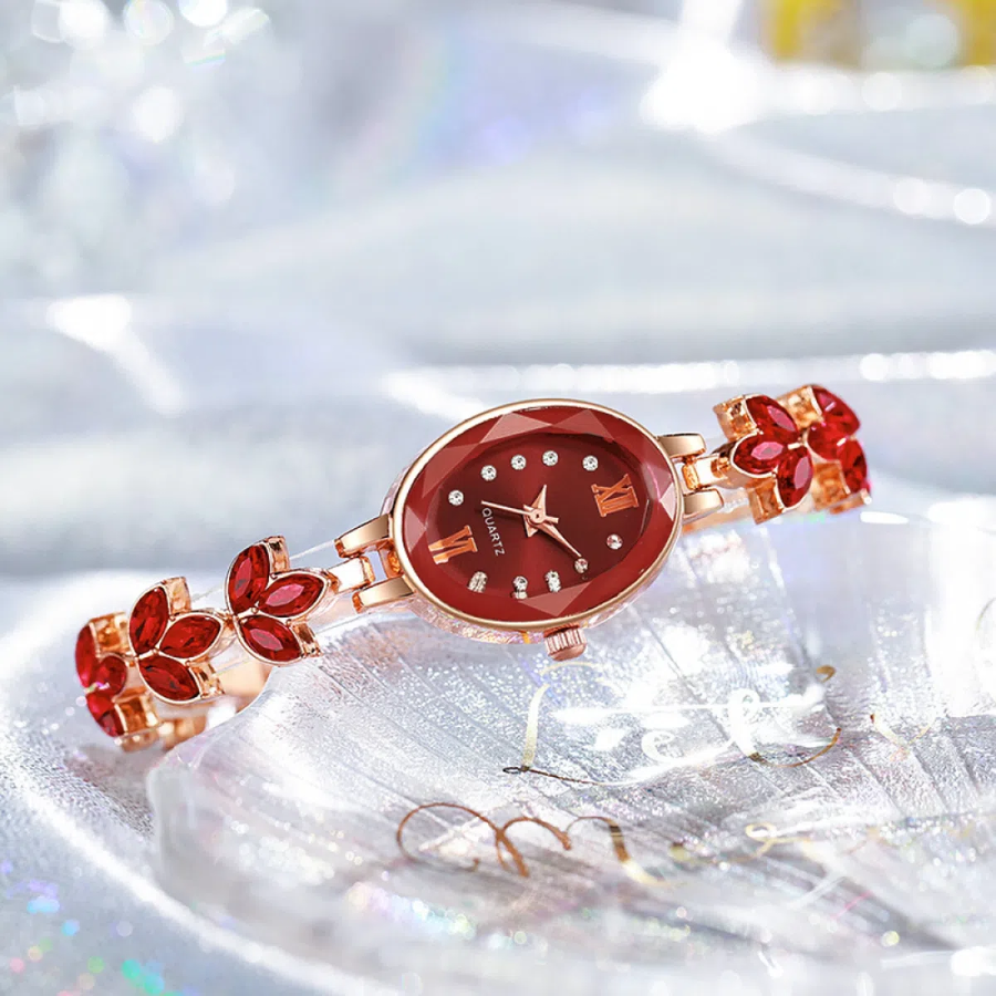 Lilia Women’s Wristwatch (Red) — женские наручные часы с красным циферблатом и металлическим браслетом