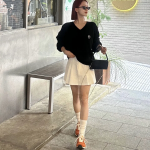 Многослойная мини-юбка-шорты с защипами в стиле old money