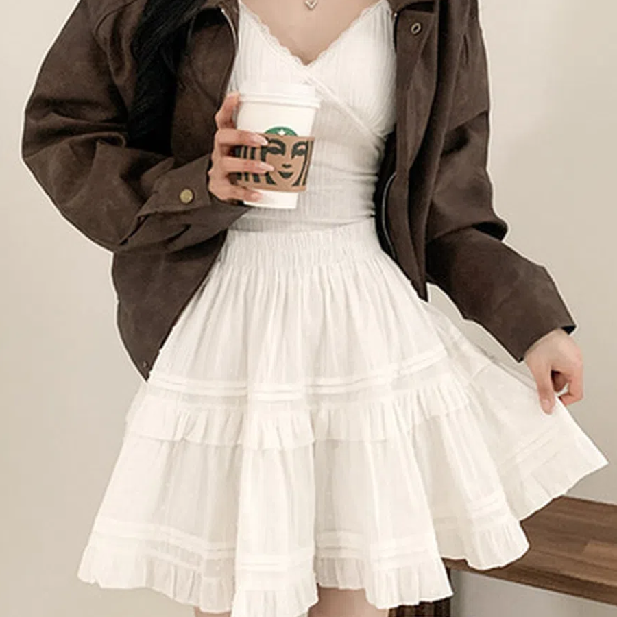 Мини-юбка с воланами и принтом в горох