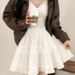 Мини-юбка с воланами и принтом в горох