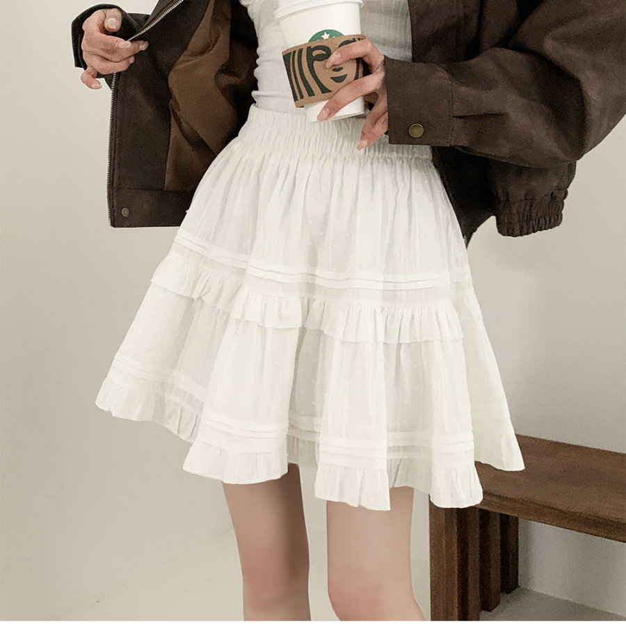 Мини-юбка с воланами и принтом в горох