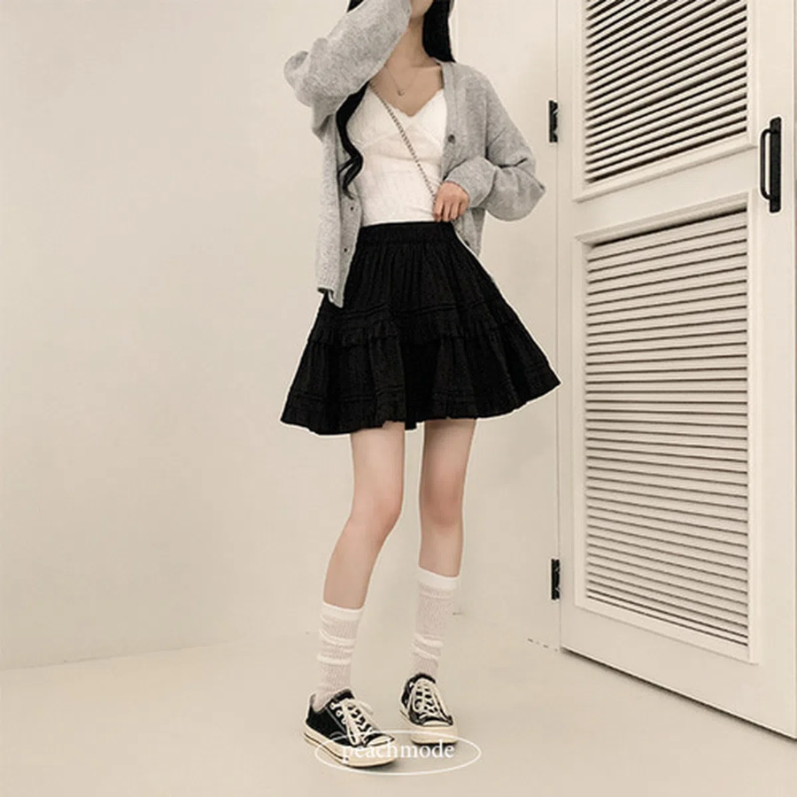 Мини-юбка с воланами и принтом в горох