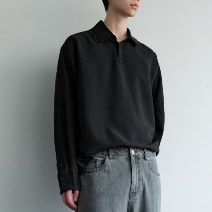 Musinsa Standard Relaxed Linen-Like Tunic Shirt – Black