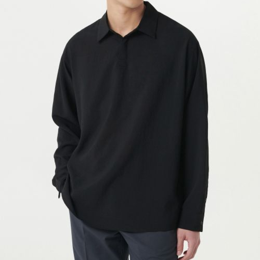 Musinsa Standard Relaxed Linen-Like Tunic Shirt – Black