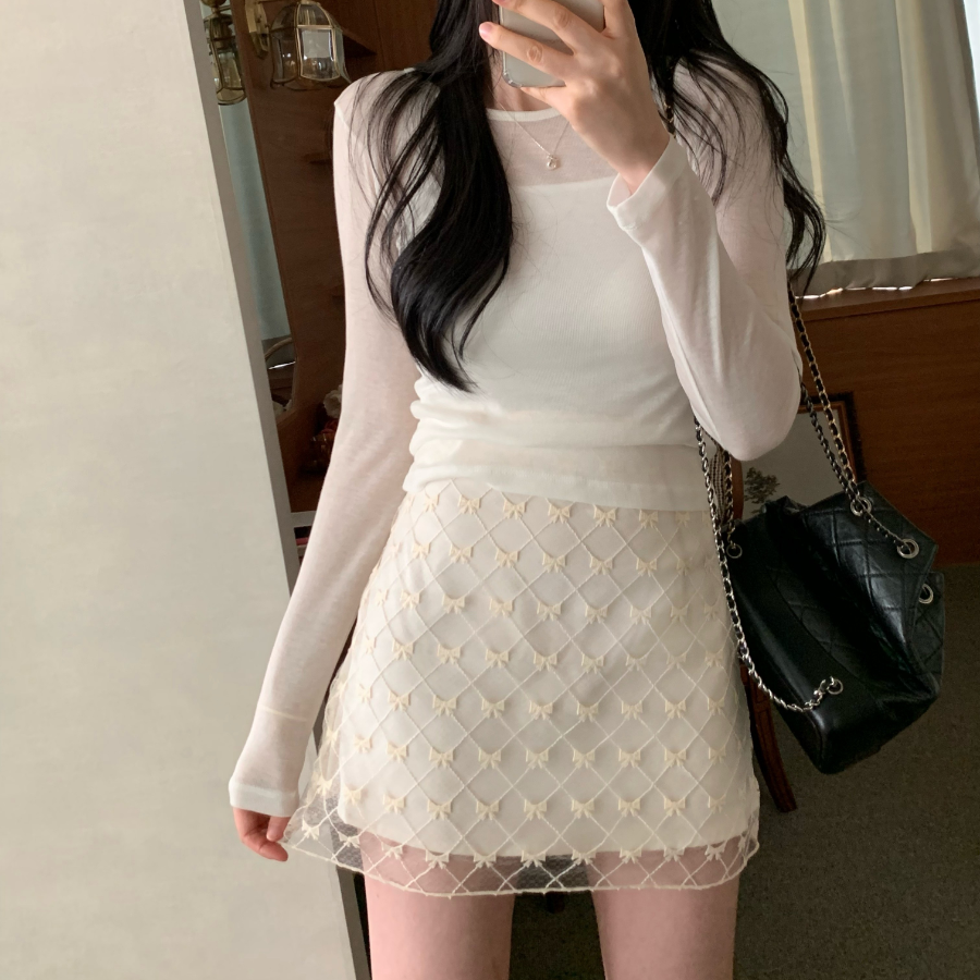 Полупрозрачная юбка с вышивкой в виде бантиков