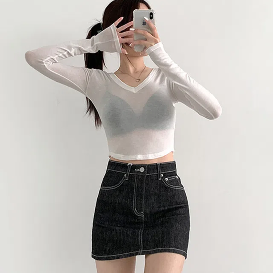 Мини-юбка-шорты из необработанного денима с эластичным поясом