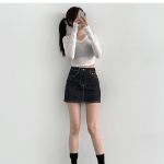 Мини-юбка-шорты из необработанного денима с эластичным поясом