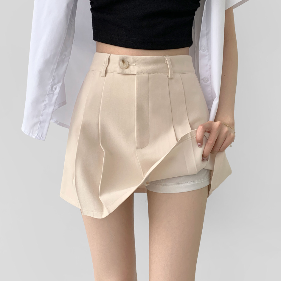 Мини-юбка-шорты А-силуэта с внутренними пуговицами